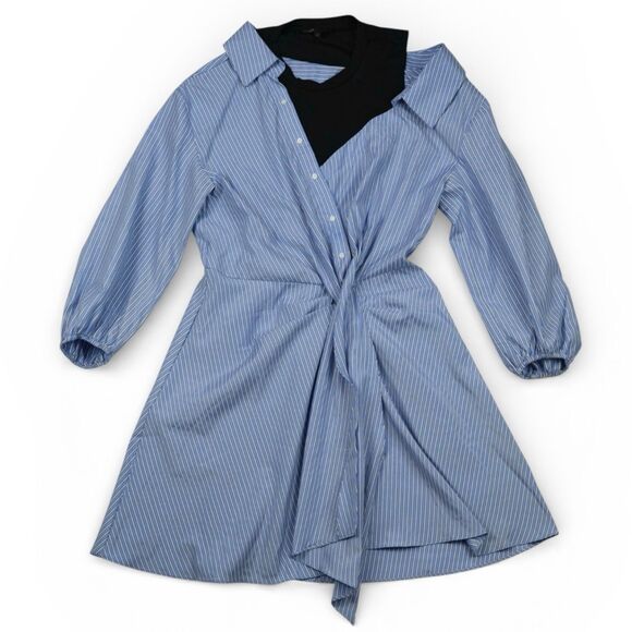 Maje Dresses & Skirts - Maje Ritiavi Trompe L'Oeil Striped Shirtdress Pockets Size 2 FR 36